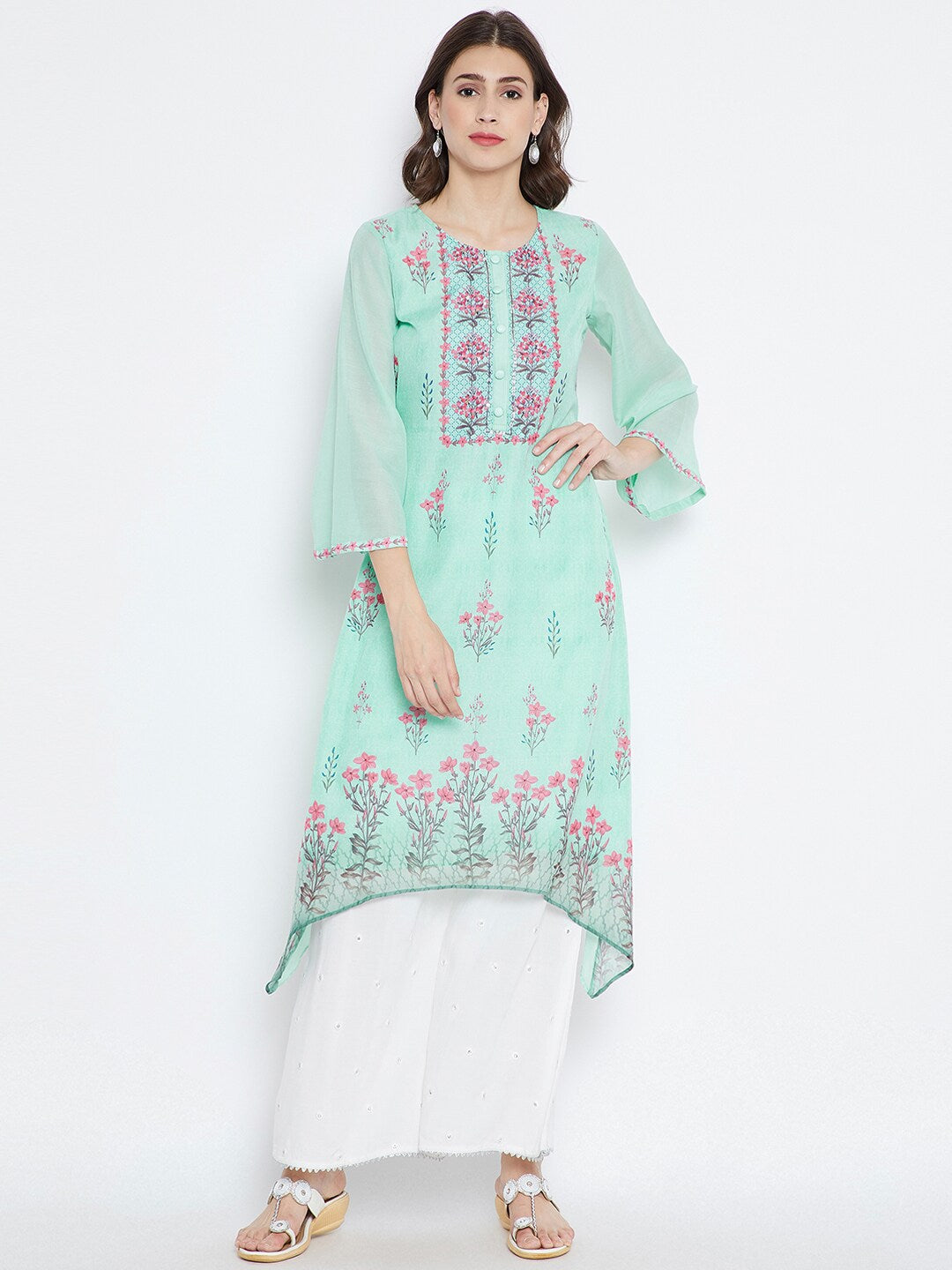 Be Indi Women Blue Printed A-Line Kurta