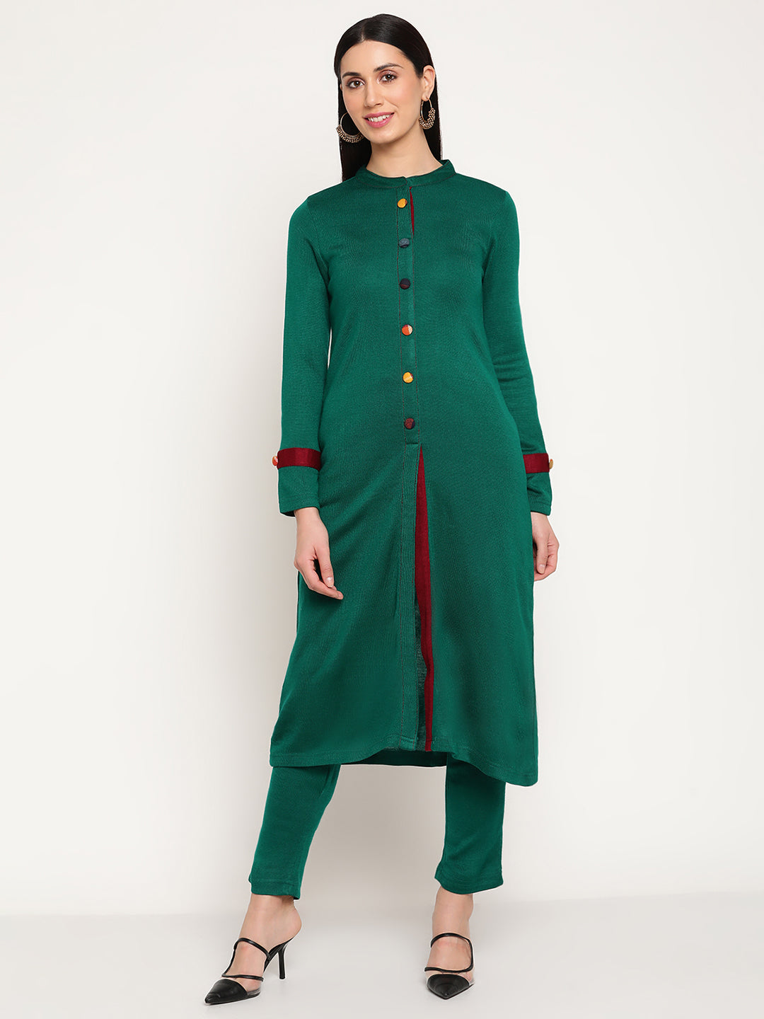 Be Indi Women Winter Daffodil Green A-Line Kurta With Trouser.