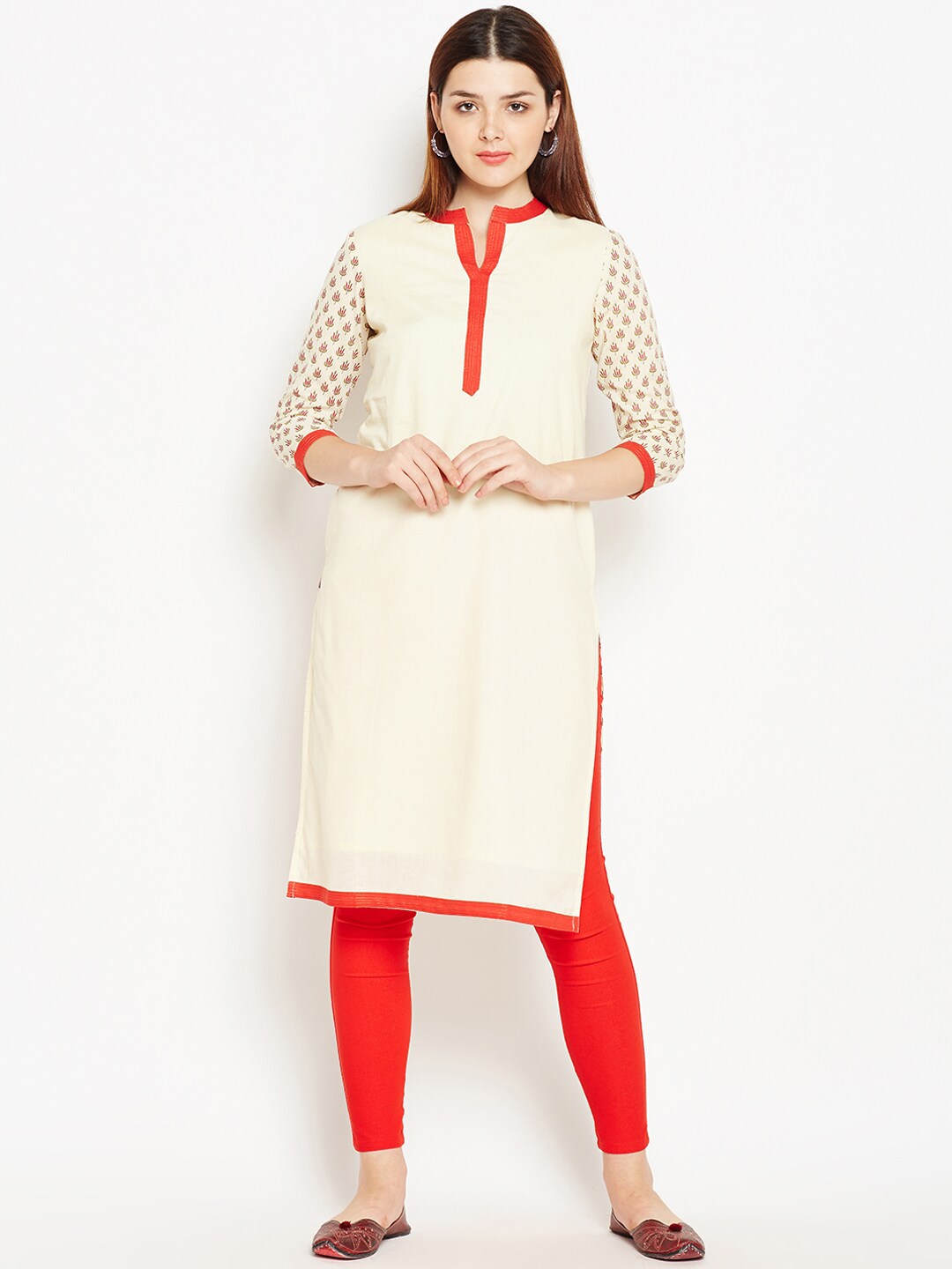 Be Indi Women Cream-Coloured Printed Straight Kurta