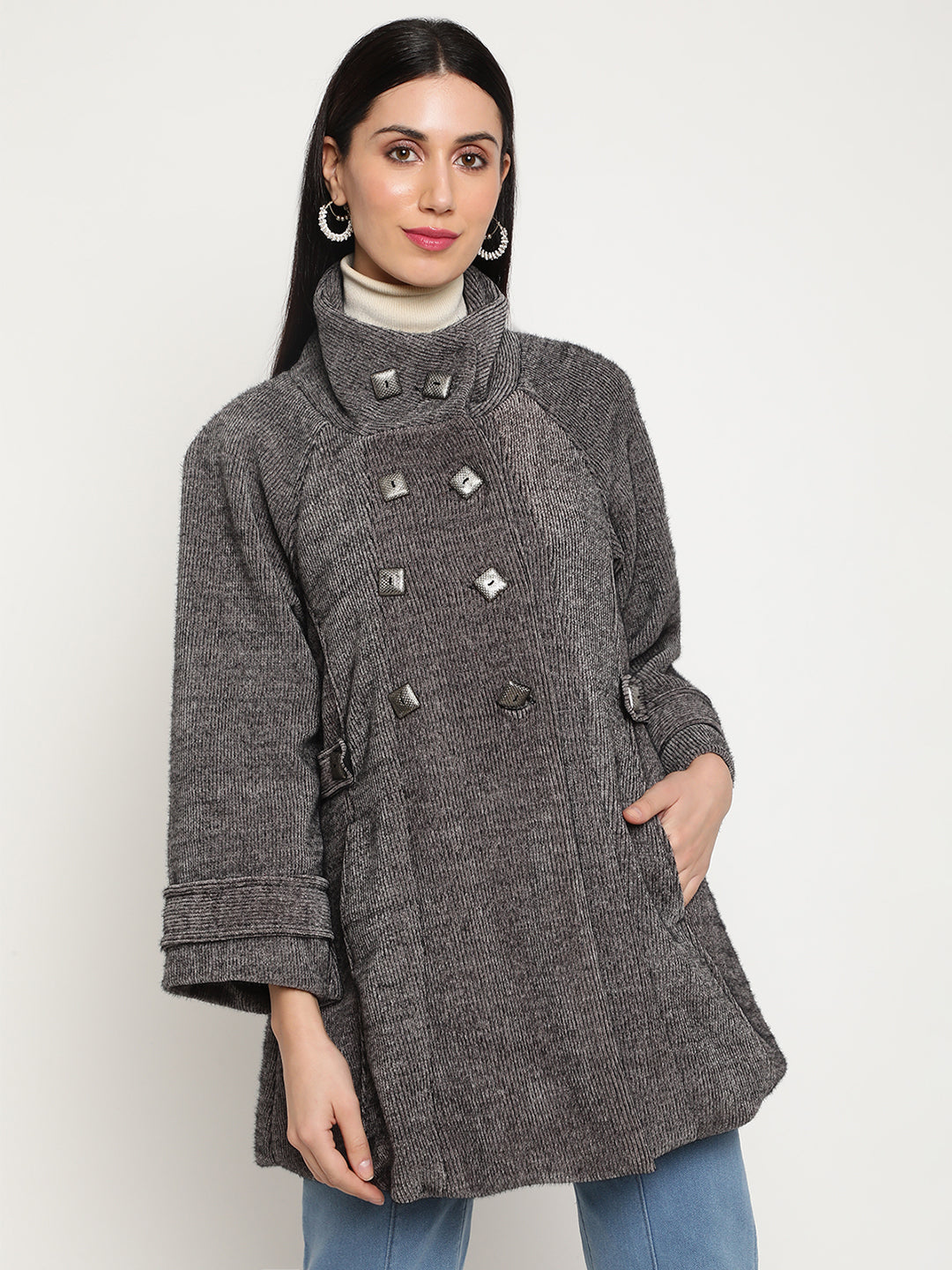Be Indi Women Grey Winter Overcoat