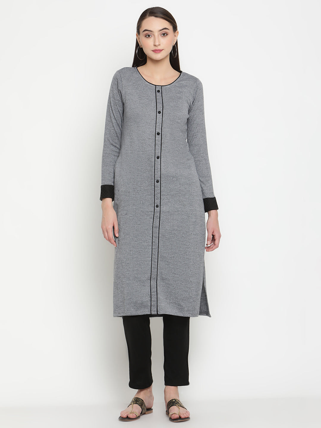 BeIndi Knitted Women Winter Grey Kurta