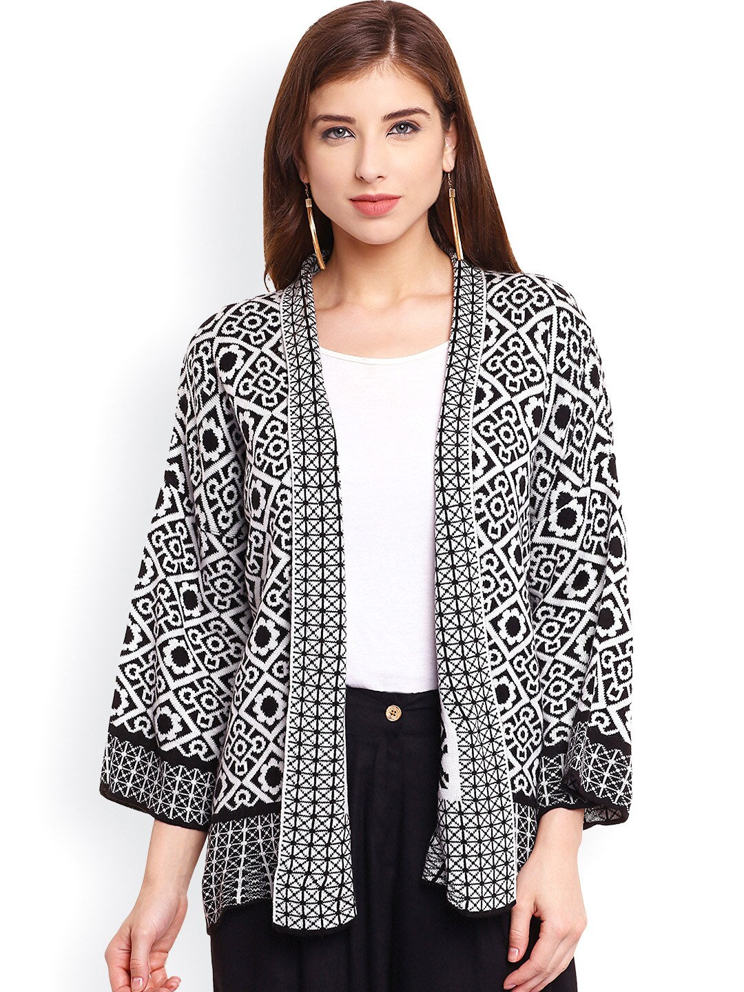 Be Indi Black & White Patterned Shrug