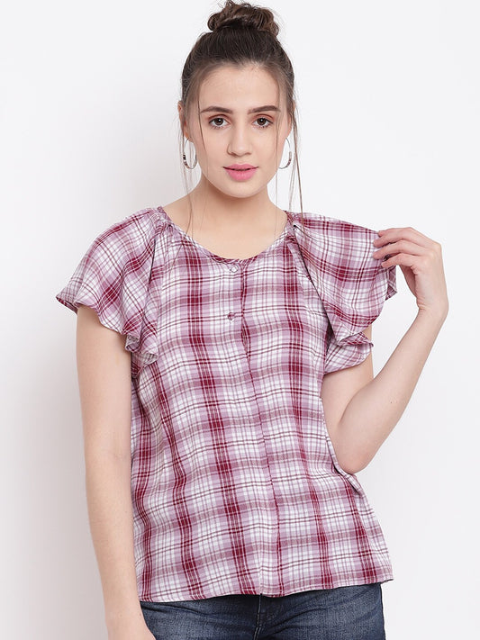 BeIndi Women Rose Checked A-Line Top