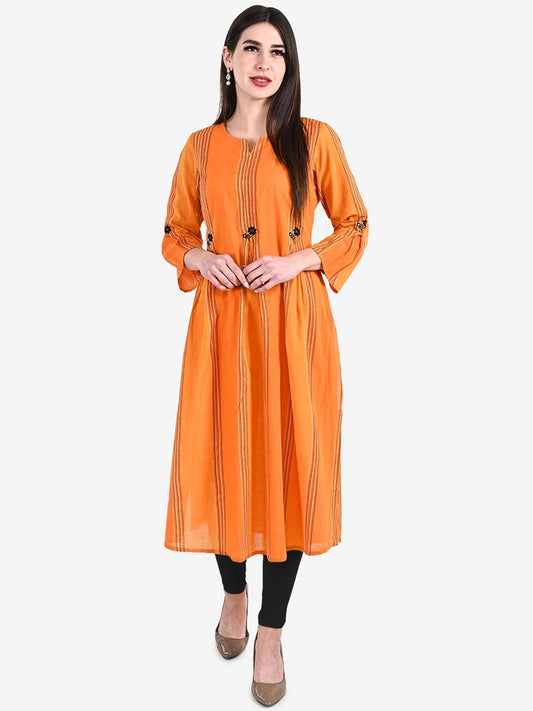 Be Indi Women Orange Thread Work Kurta