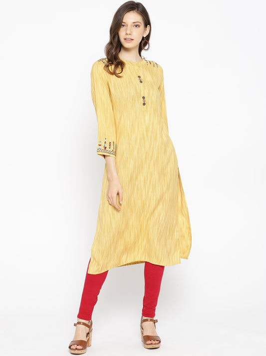 Be Indi Women Yellow Woven Design Straight Kurta