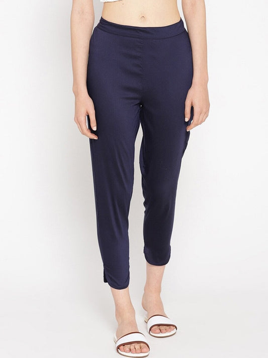 Be Indi Women Navy Blue Slim Fit Trousers