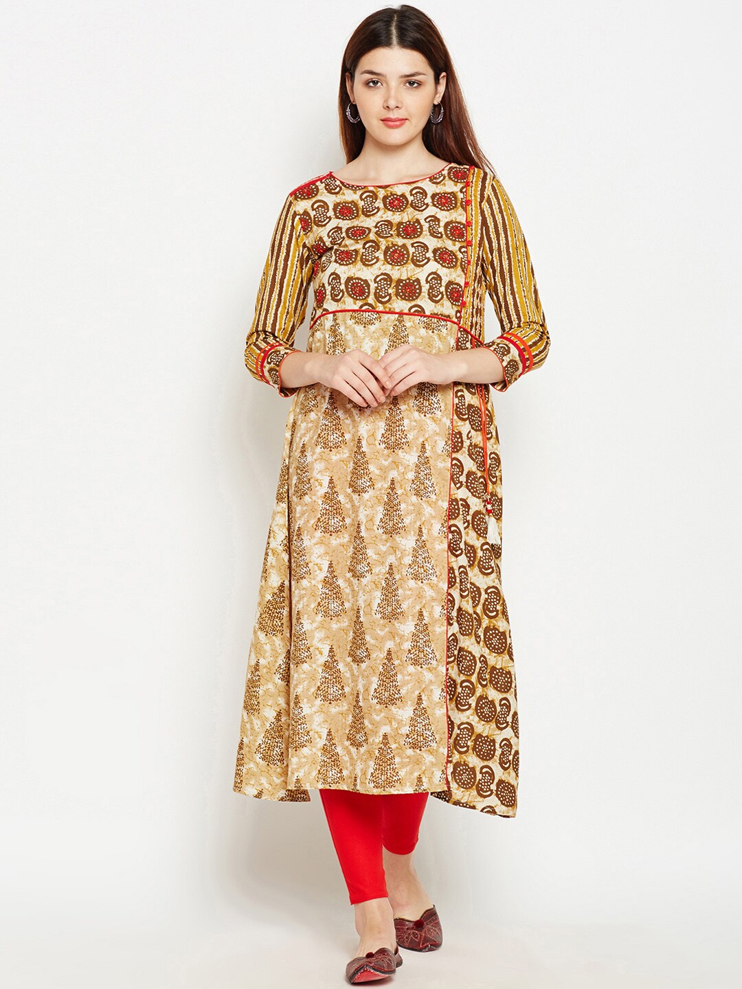 Be Indi Women Mustard Yellow Printed A-Line Kurta