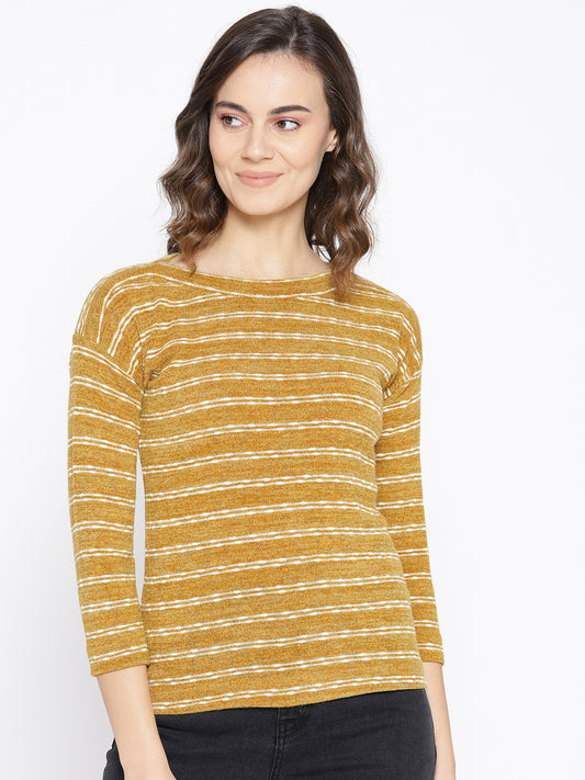 BeIndi Women Mustard Round Neck Flat Knitted Top