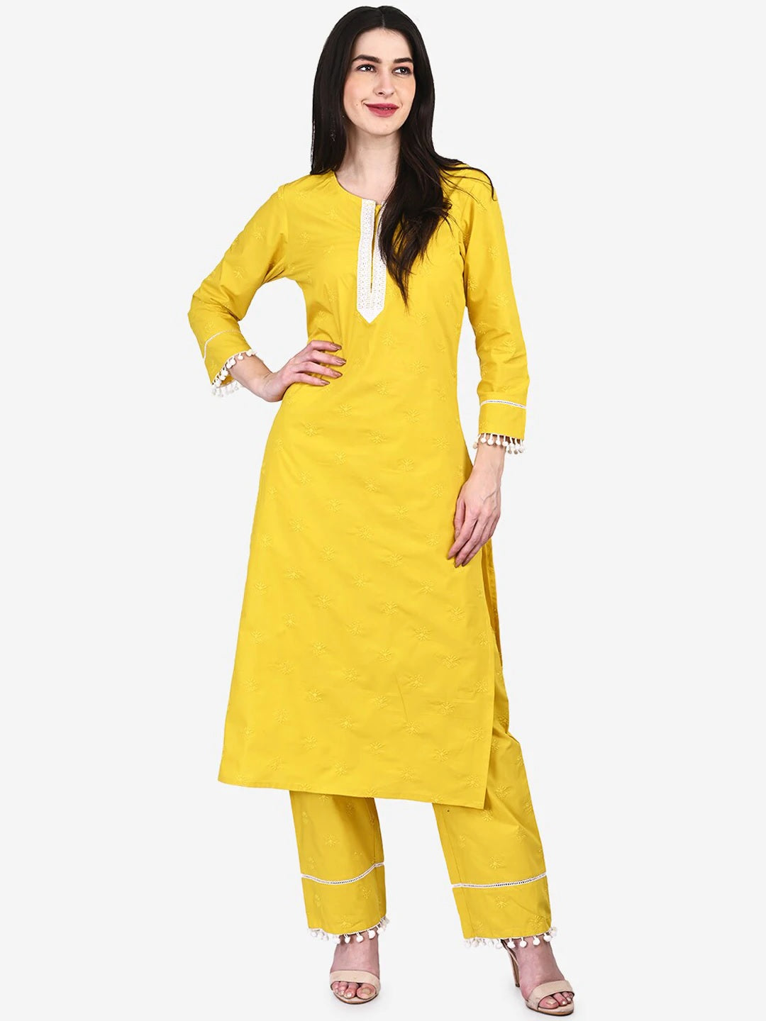 Be Indi Women Yellow Regular Pure Cotton Kurta with Trousers