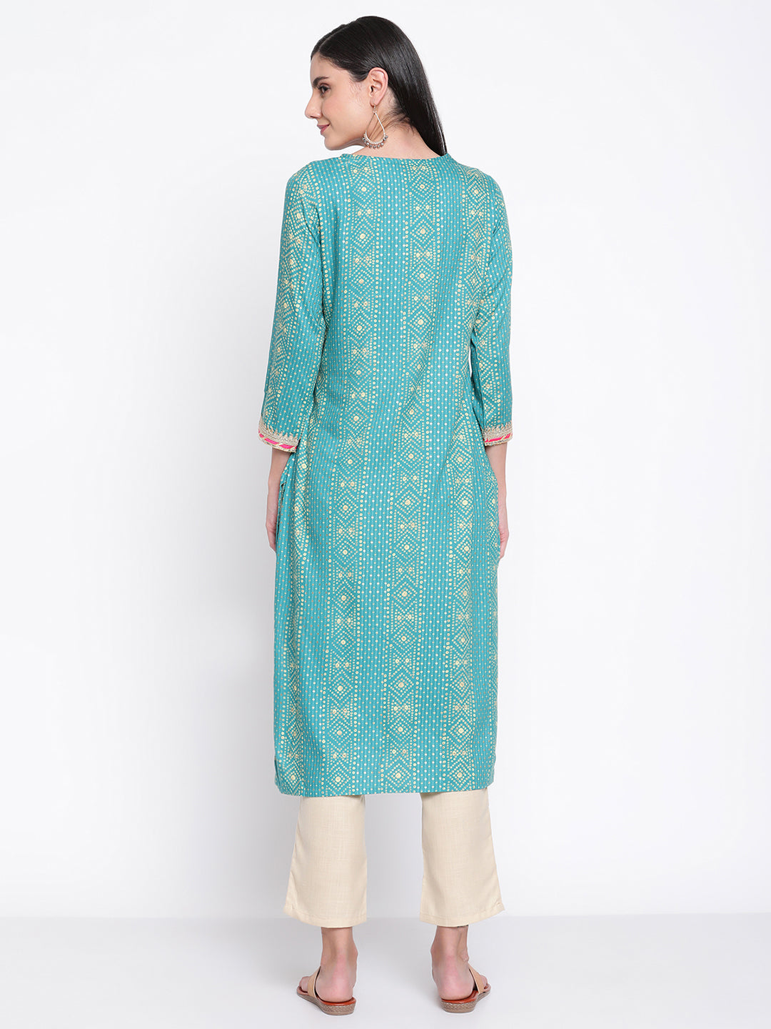 Be Indi Women Turquoise Blue Ethnic Motifs Gotta Patti Kurta