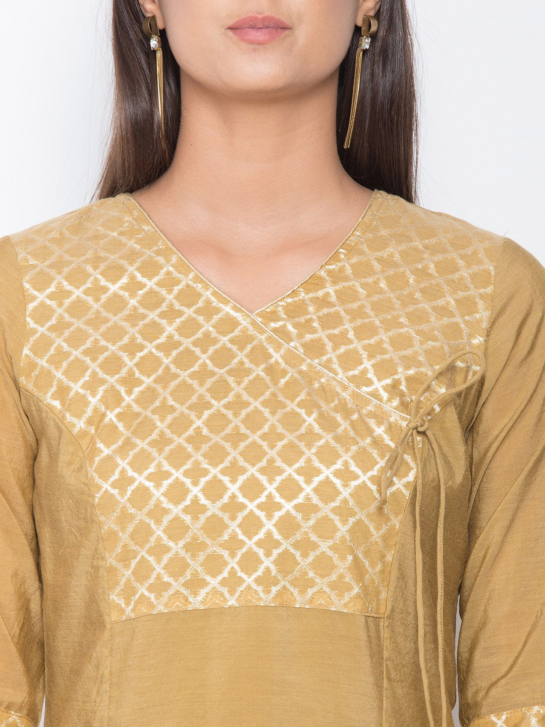 BeIndi Women Beige & Cream-Coloured Printed Kurta With Trousers