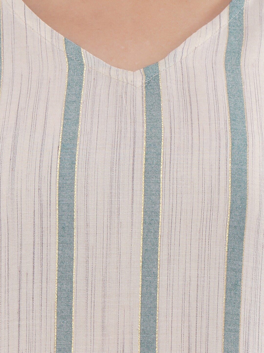 BeIndi Women Beige & Green Striped Straight Kurta