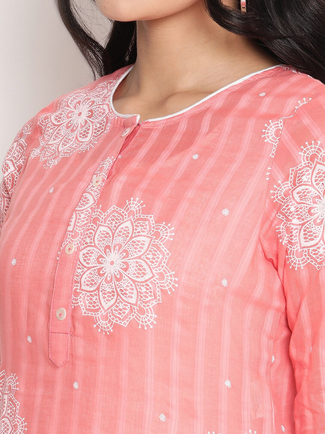 Women Pink White Printed Double Layer Dress