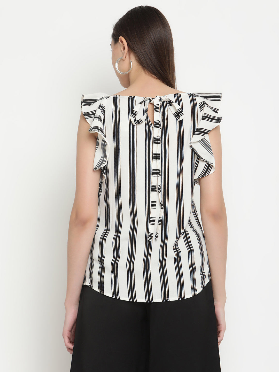 BeIndi Women Black & White Striped Top