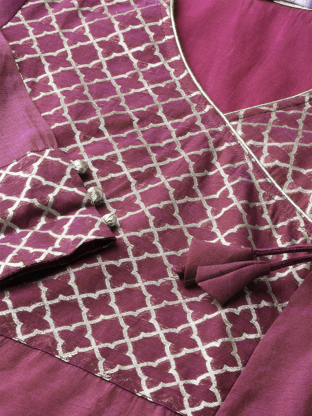 Be Indi Women Purple Woven Design Kurta with Palazzo