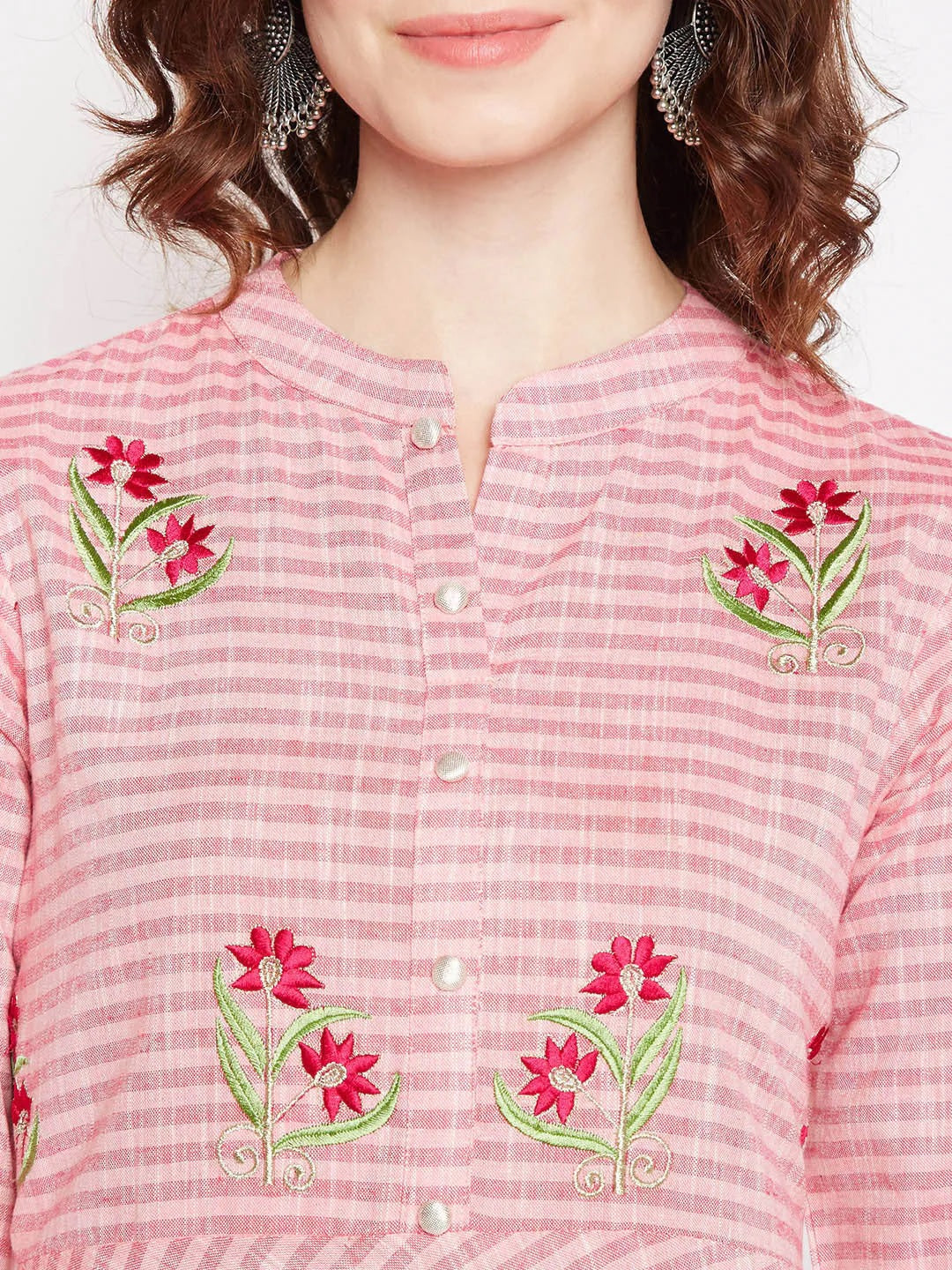 Be Indi Women Pink Embroidered Anarkali Kurta