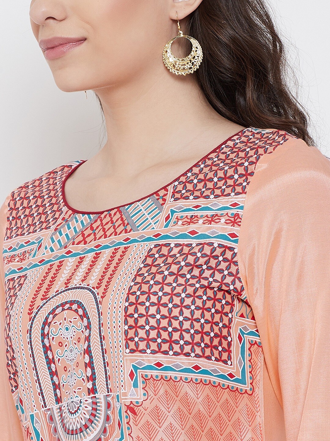 Be Indi Women Peach-Coloured Ethnic Motifs Printed Kurta