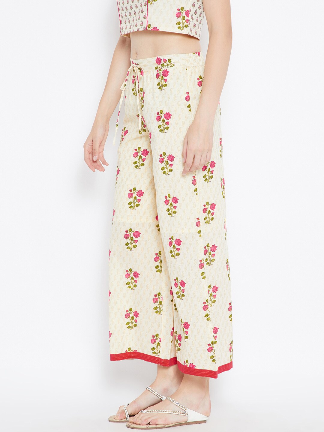 Be Indi Women Cream-Coloured Straight Printed Palazzos