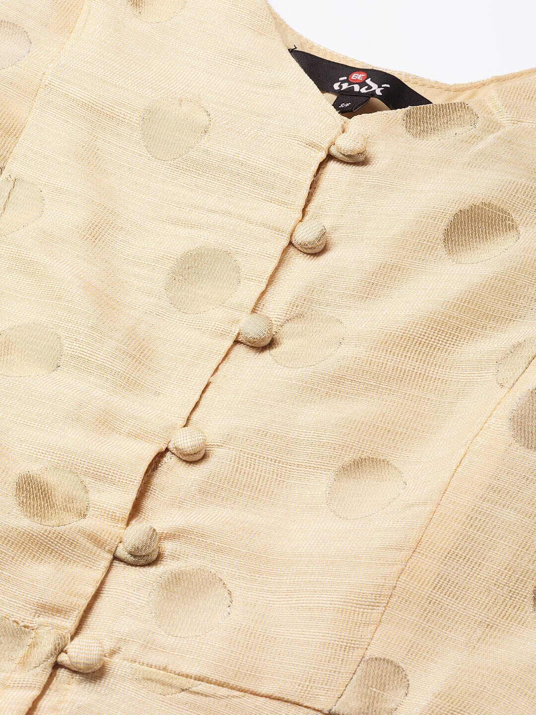 Be Indi Women Cream-Coloured & Golden Woven Design A-Line Kurta