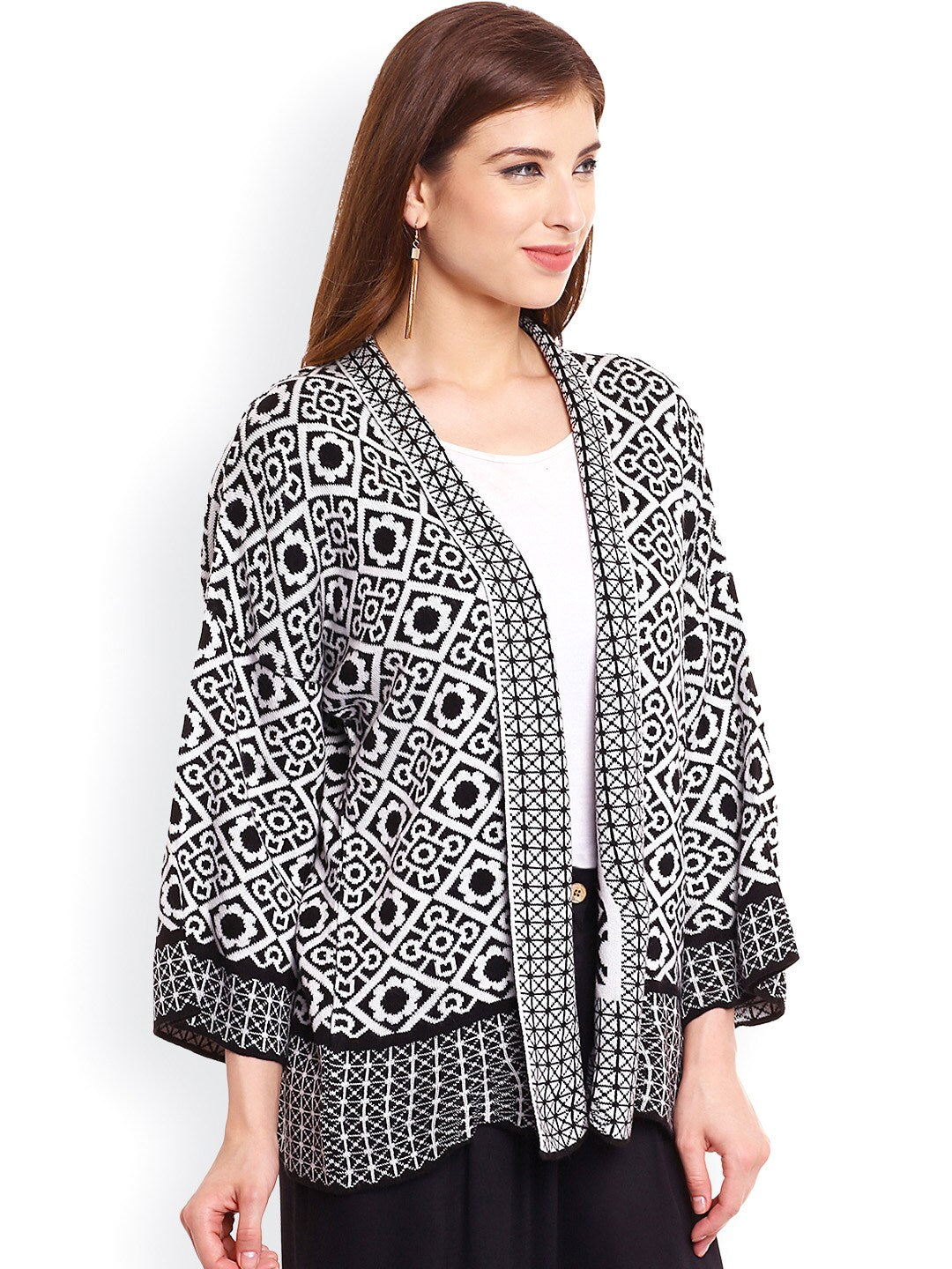 Be Indi Black & White Patterned Shrug