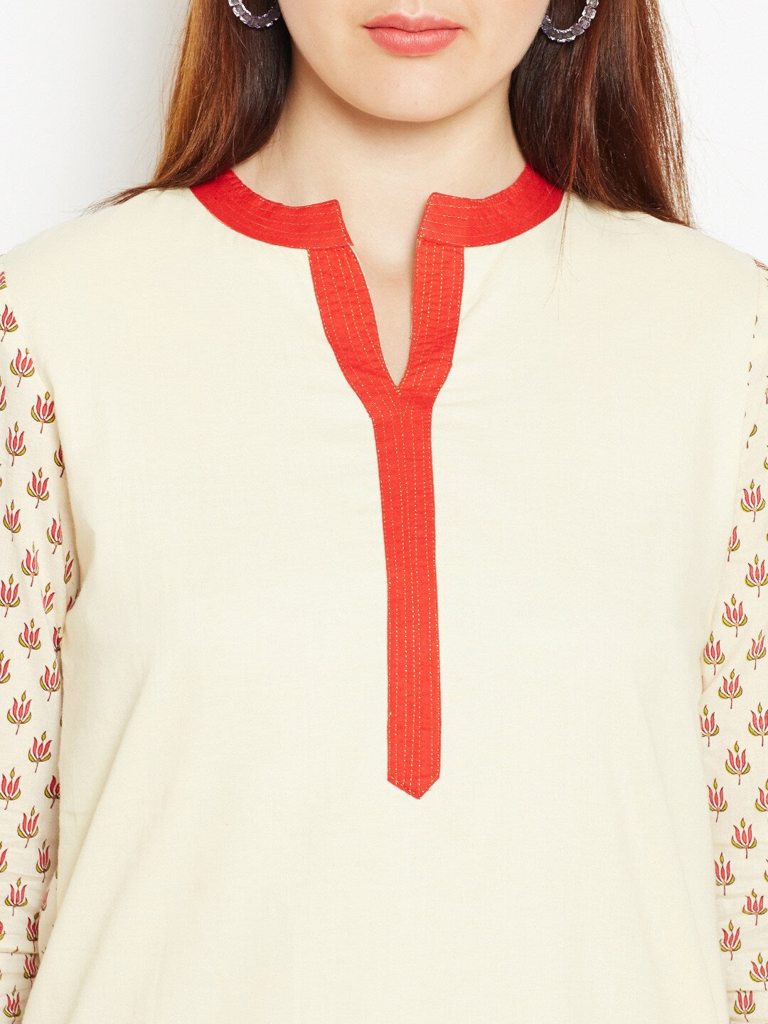 Be Indi Women Cream-Coloured Printed Straight Kurta