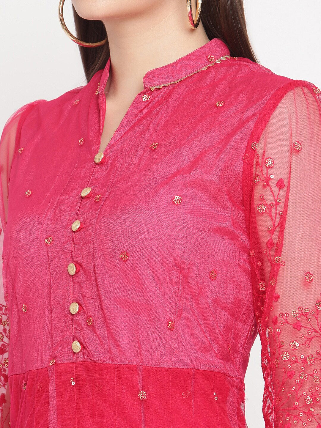 Women Pink Sequenced Net Maxi Dress