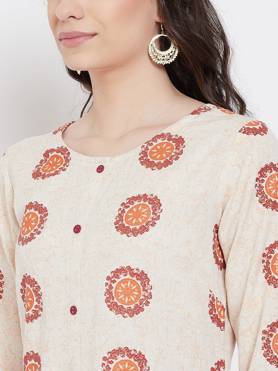 BeIndi Women Beige Ethnic Motifs Printed Kurta