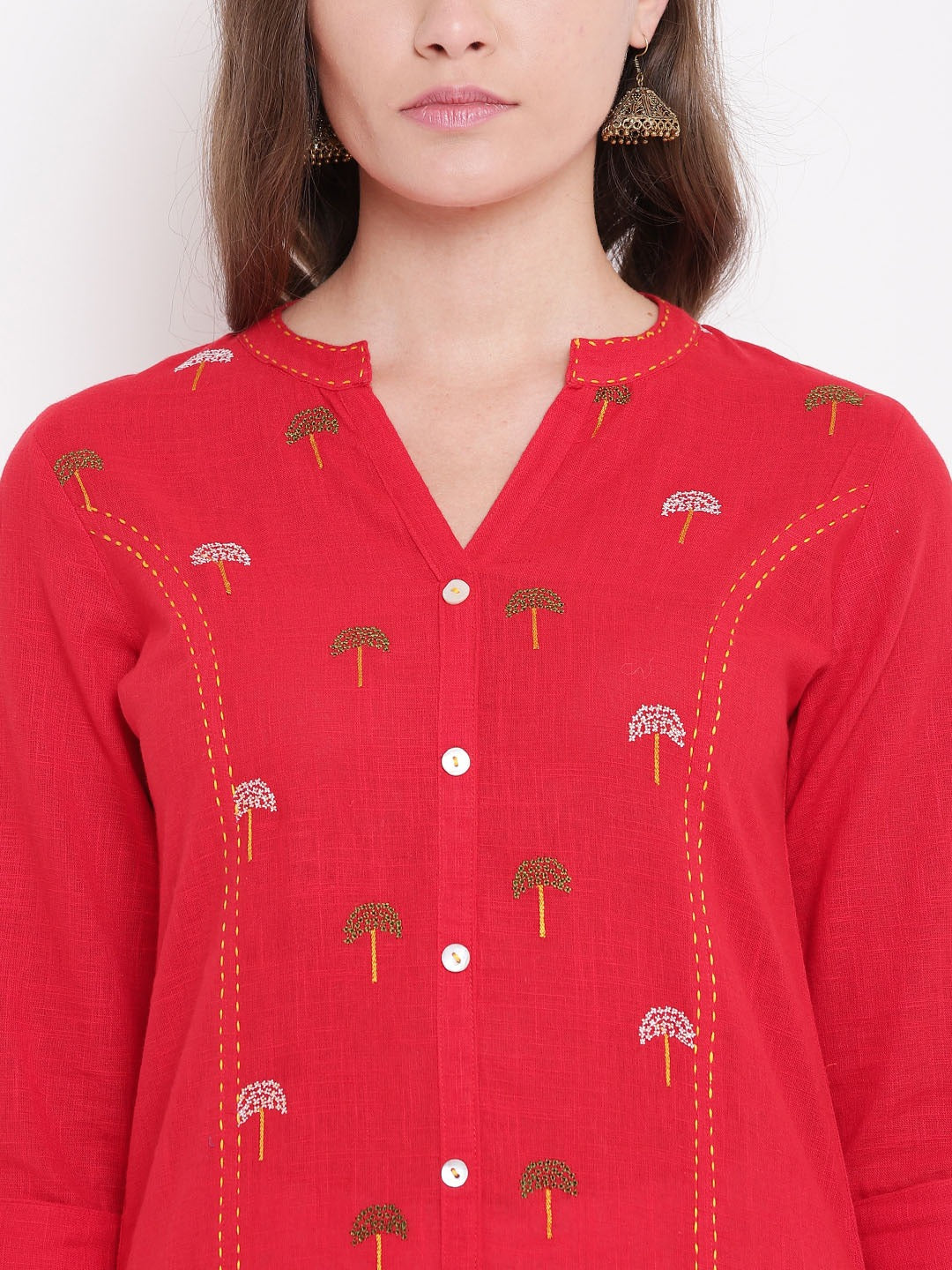 BeIndi Women Red & Brown Floral Printed Straight Kurta