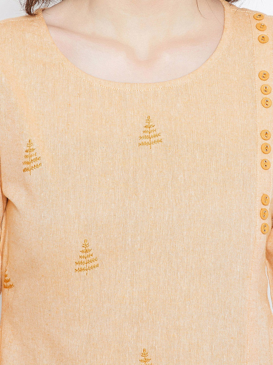 Be Indi Women Mustard Yellow Floral Thread Work Kurta