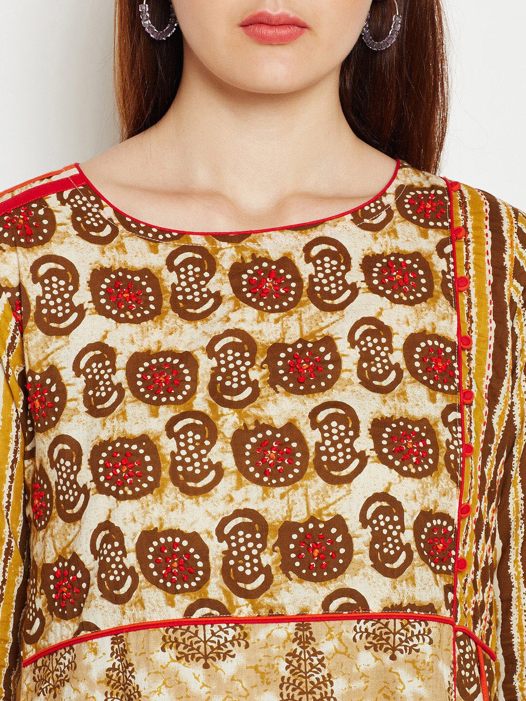 Be Indi Women Mustard Yellow Printed A-Line Kurta