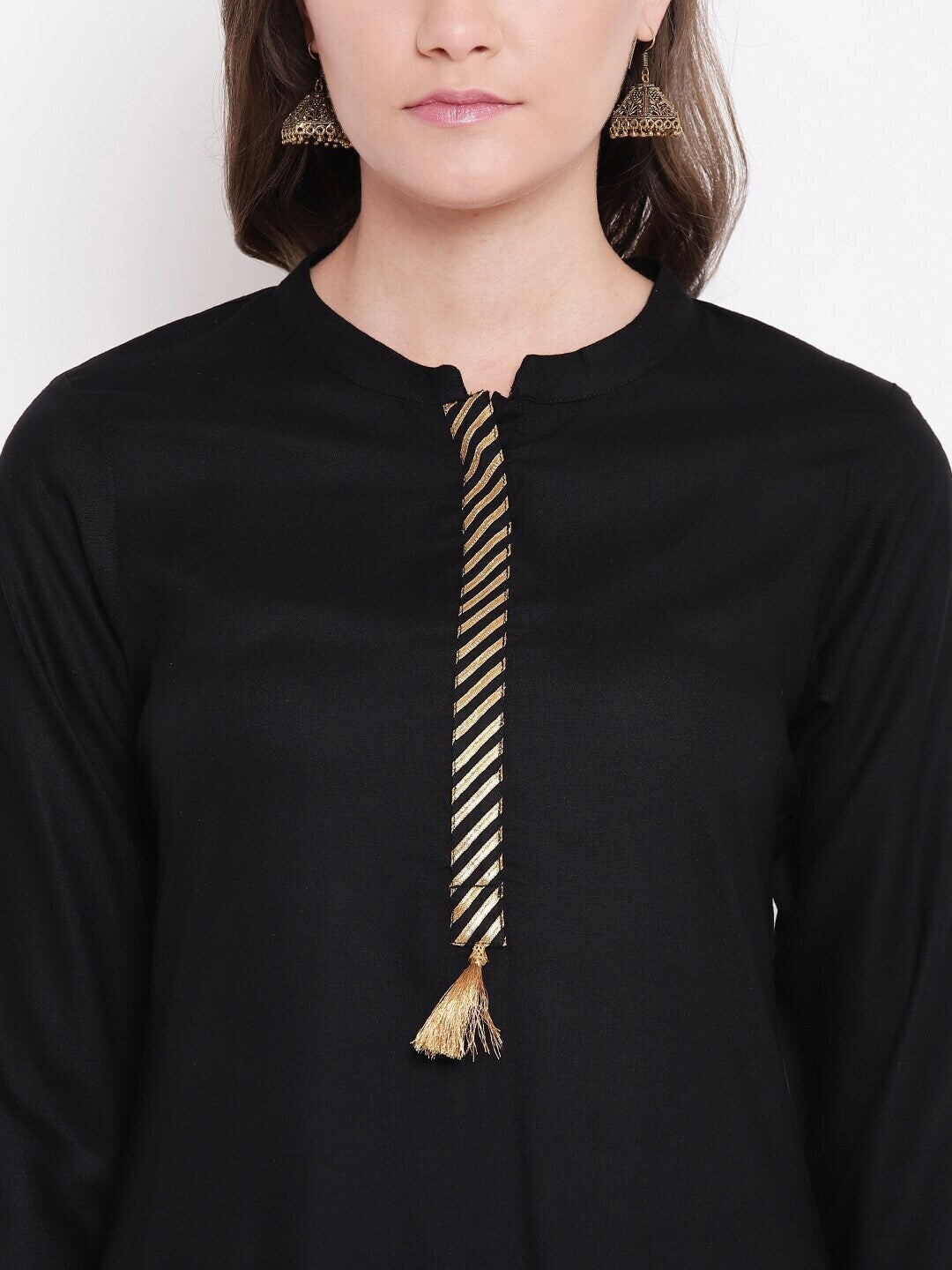 Be Indi Women Black & Gold-Coloured Ethnic Motifs Printed Straight Kurta