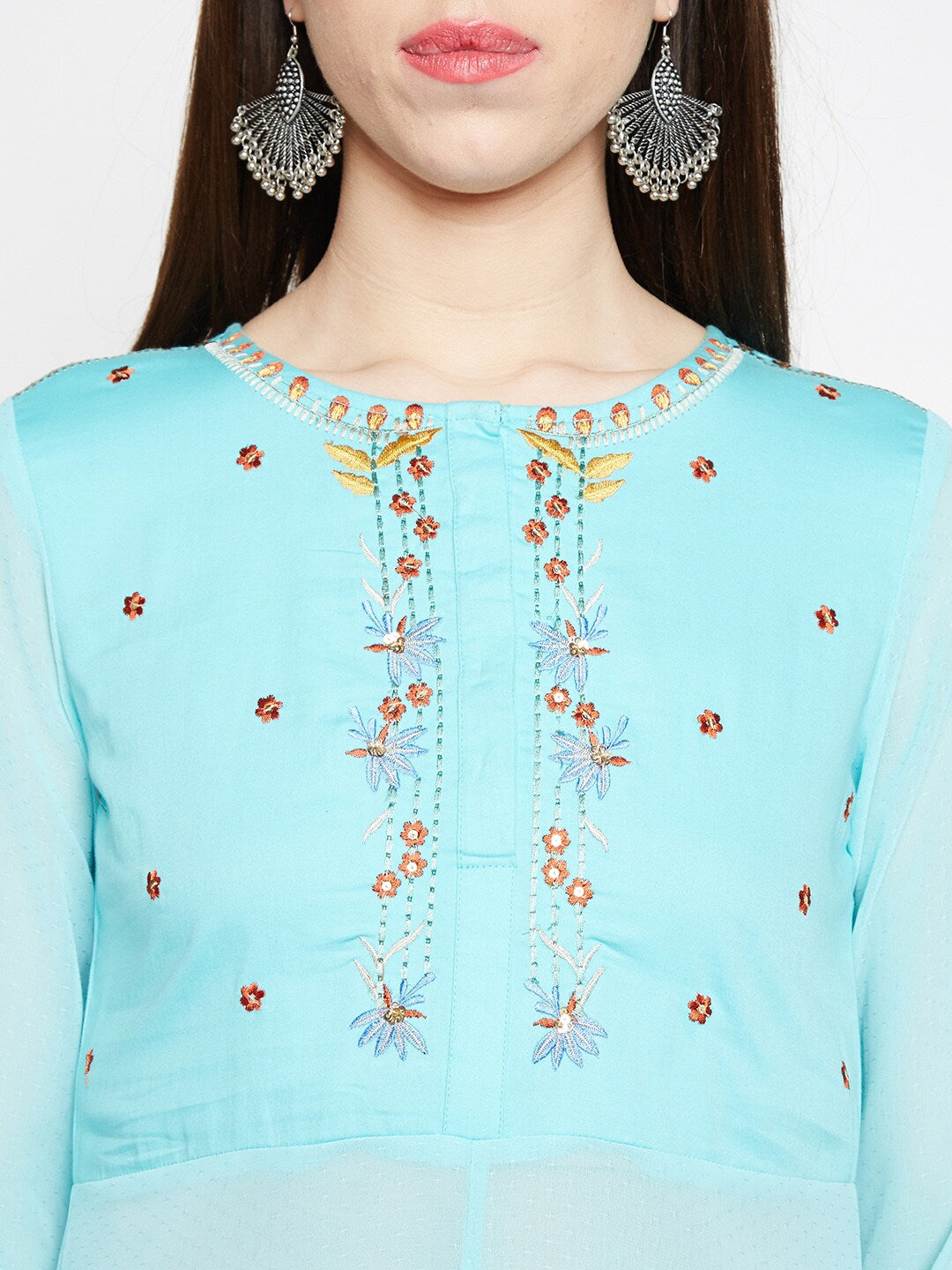 BeIndi Women Blue Georgette Anarkali Kurta