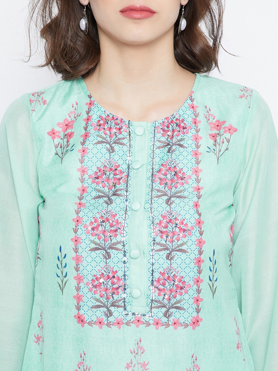 Be Indi Women Blue Printed A-Line Kurta