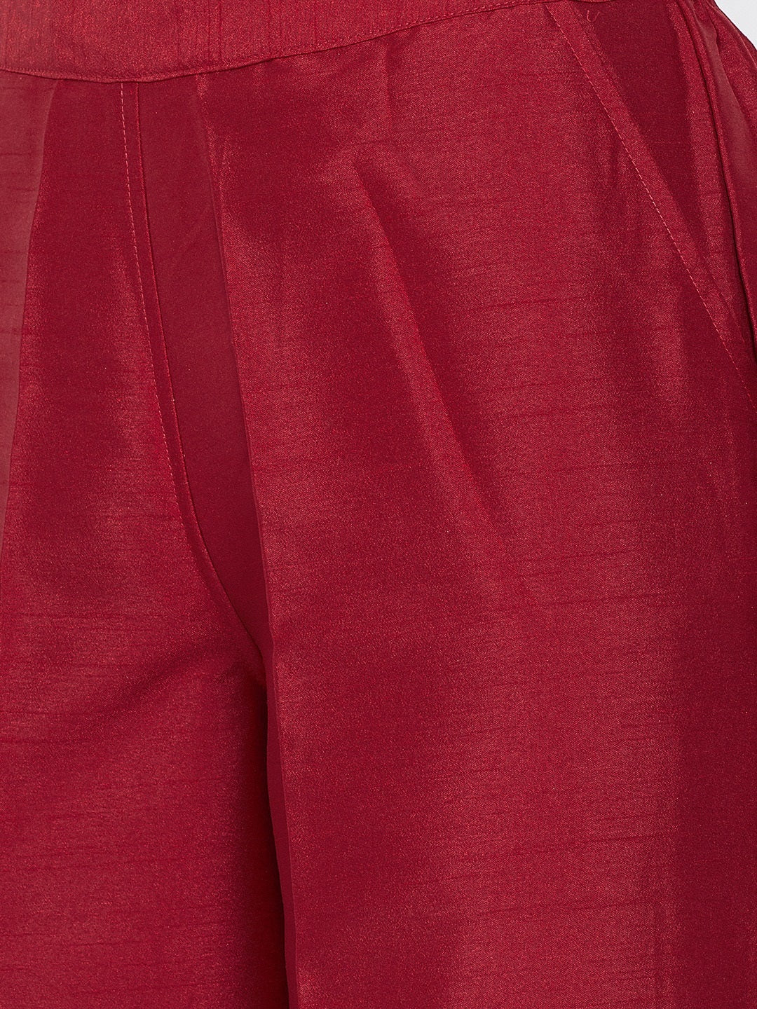 Be Indi Women Maroon & Beige Block Print Top with Palazzos & Shrug