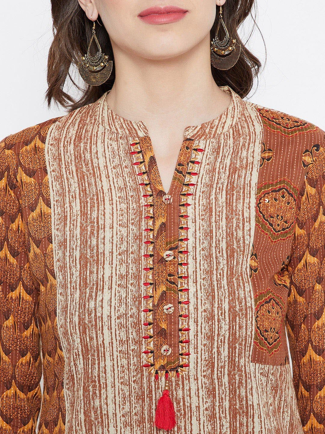BeIndi Women Rust Orange Printed Kurta