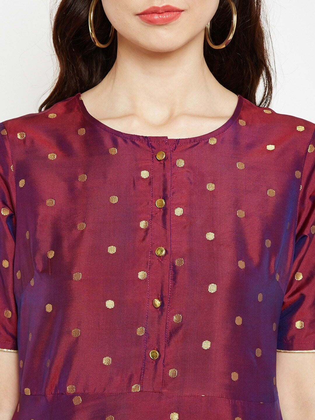 BeIndi Women Maroon Printed Flared Sleeves Kurta