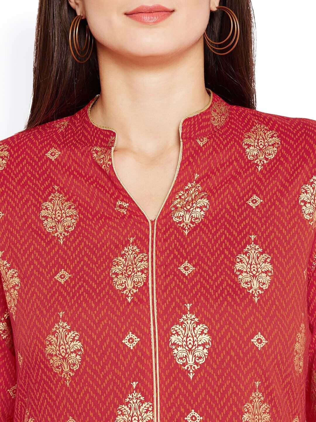 BeIndi Women Red Printed Straight Kurta