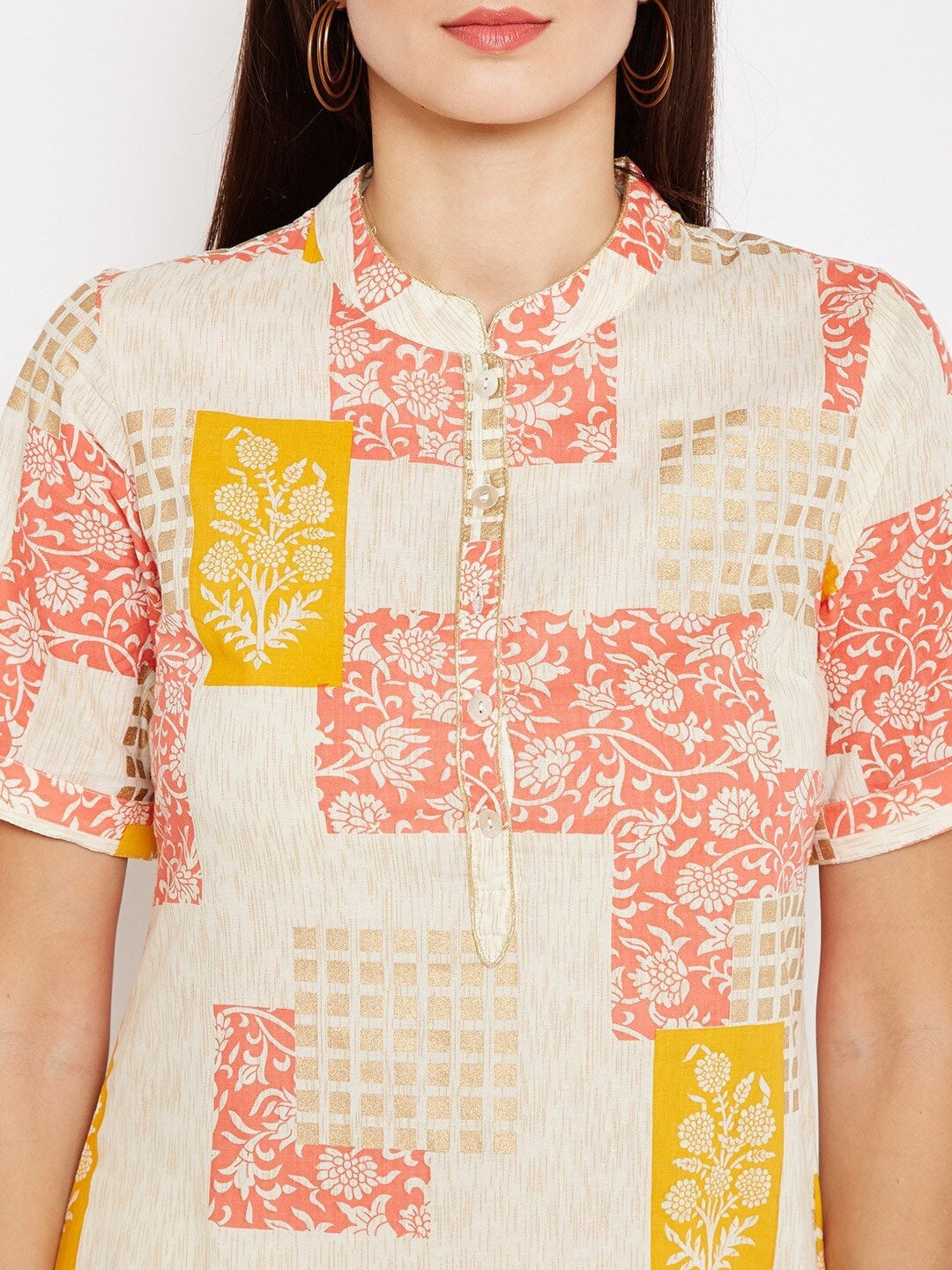 Be Indi Women White Floral Printed Kurta