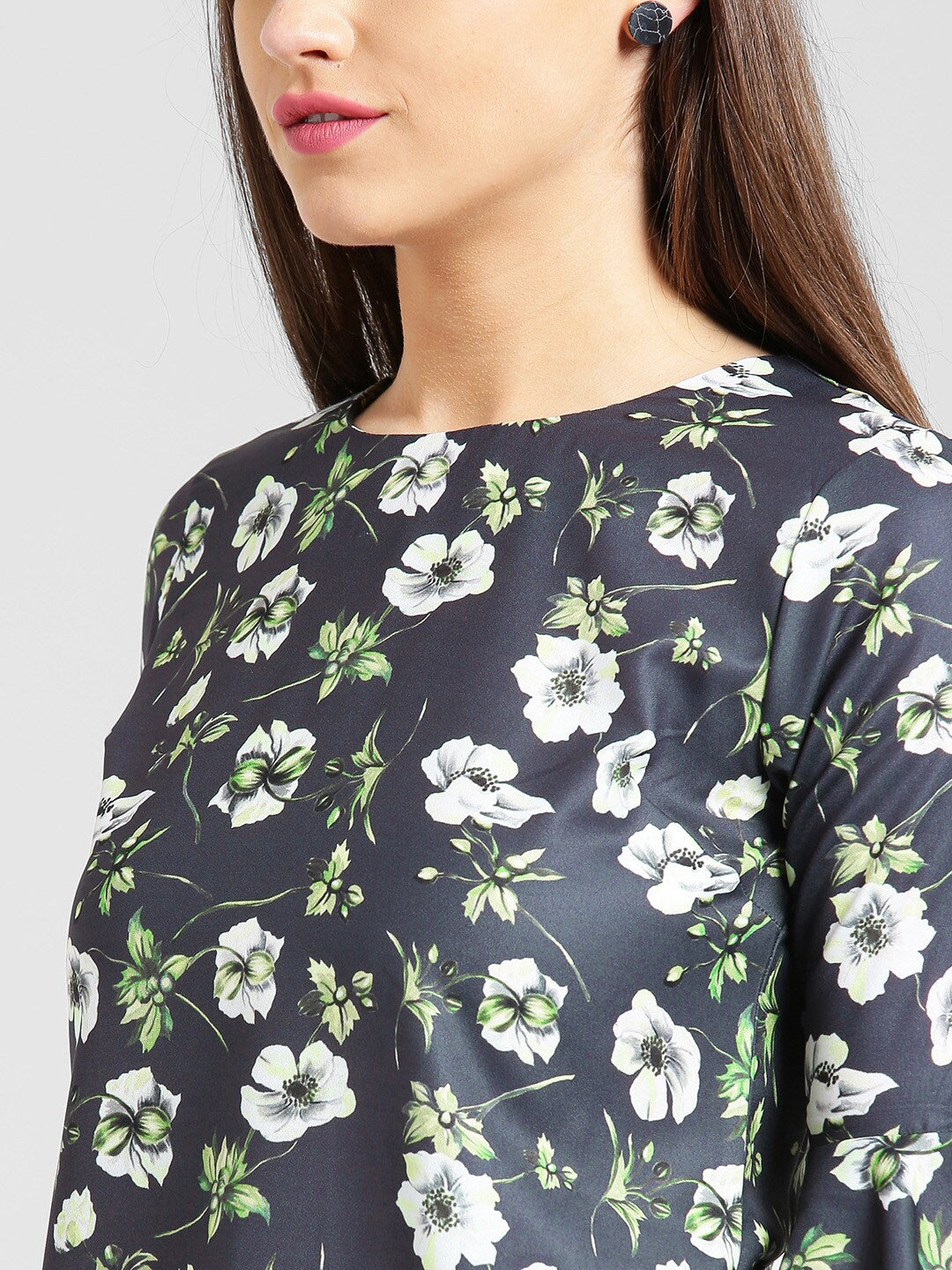 BeIndi Women Navy Blue & Olive Green Printed Top