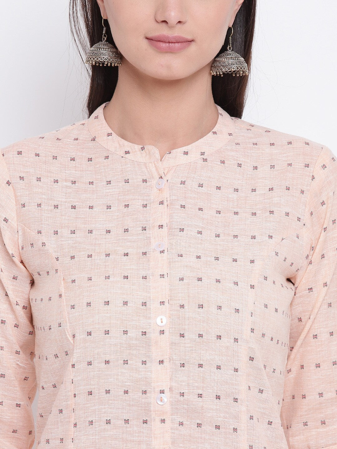 BeIndi Women Peach-Colored Printed Straight Kurta