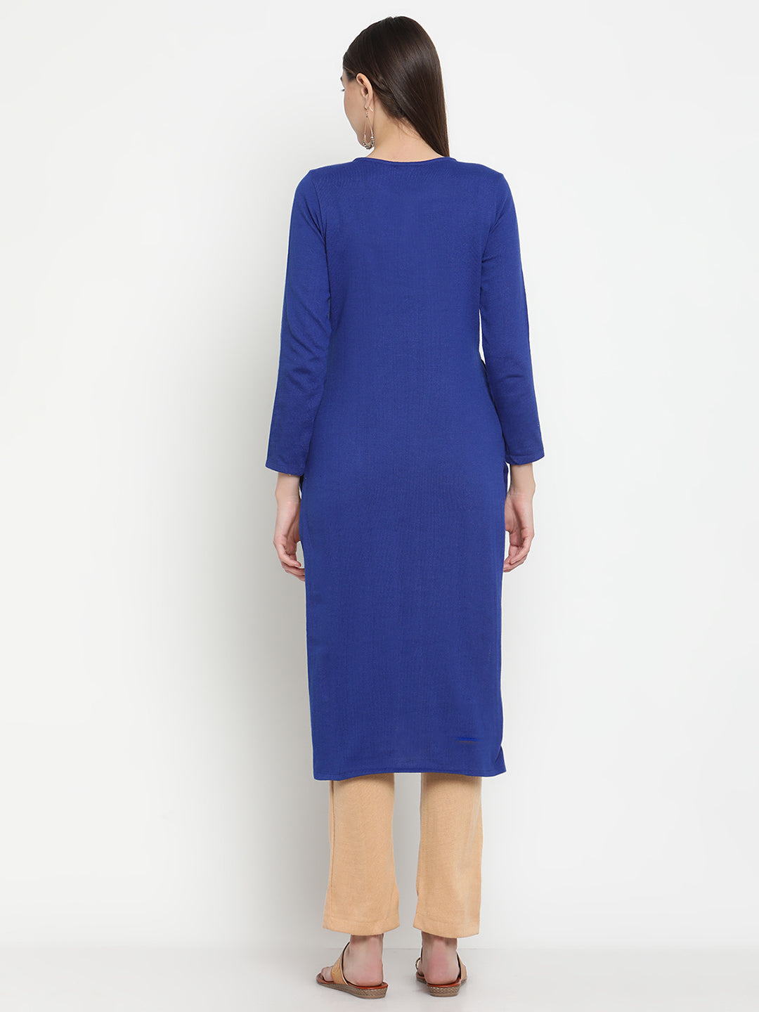 BeIndi Knitted Women Winter Blue Embroidered Kurta