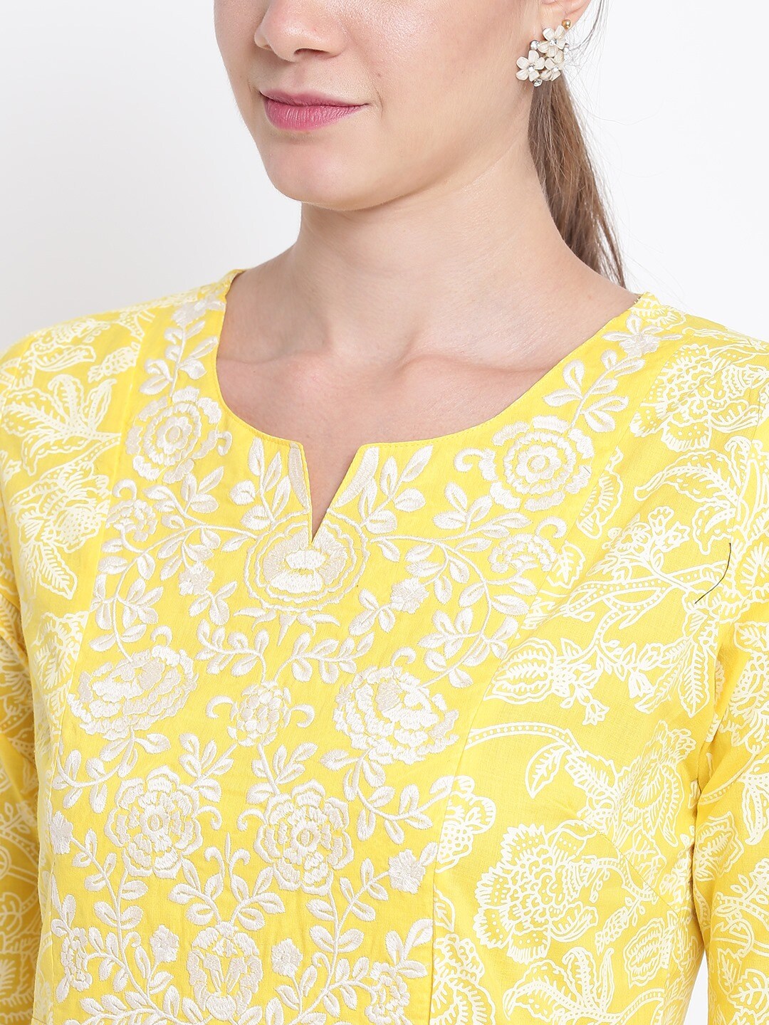 Be Indi Women Yellow & White Printed Kurta