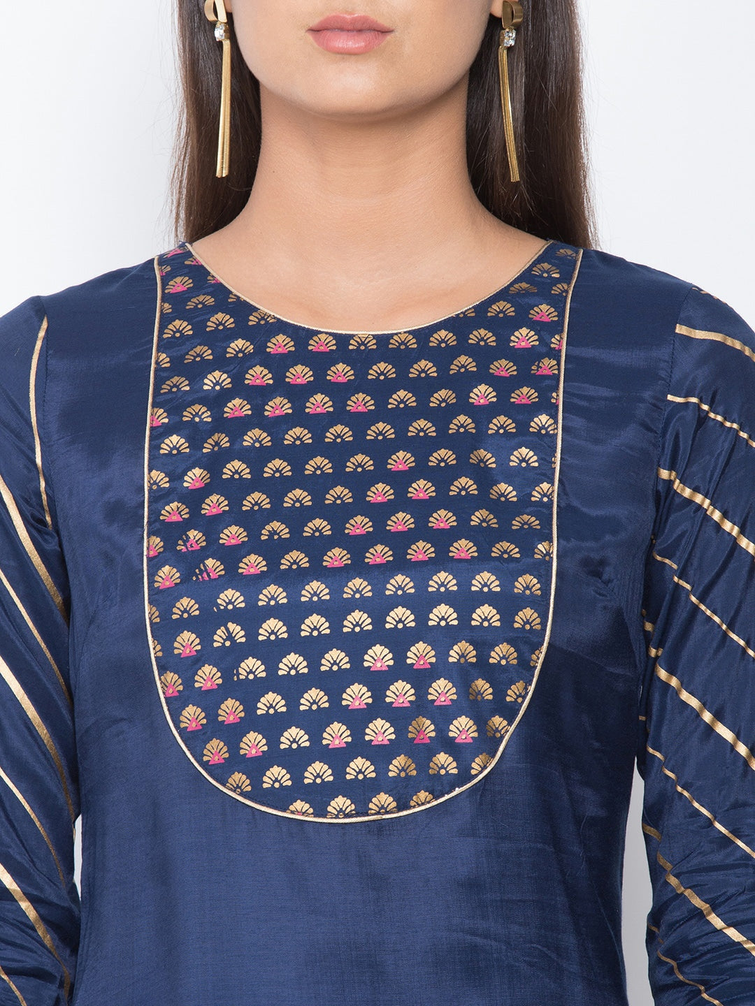 Be Indi Women Navy Blue Yoke Design Kurta with Palazzo