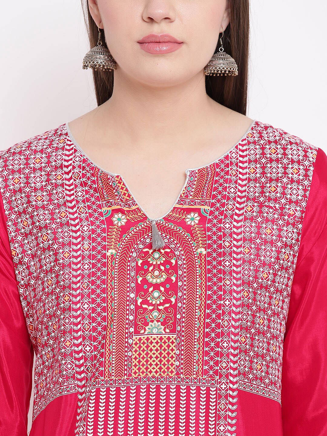 BeIndi Women Pink & White Printed Straight Kurta