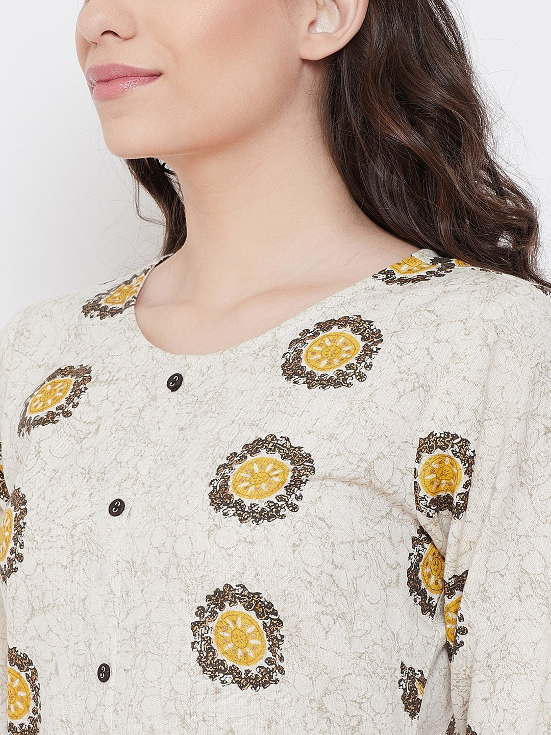 Be Indi Women Beige & Mustard Yellow Printed A-Line Kurta