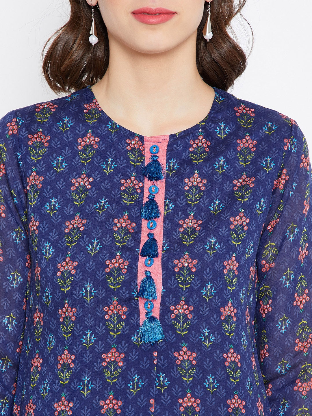 Be Indi Women Blue Ethnic Motifs Printed Kurta