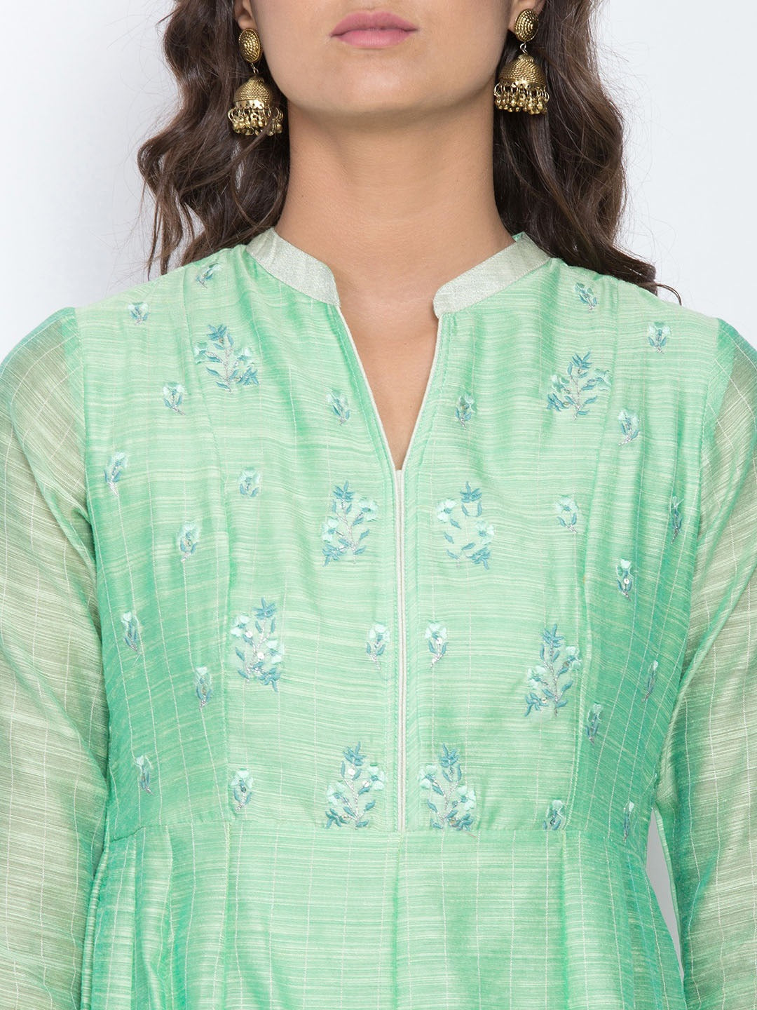 Be Indi Women Green Embroidered A-Line Dress