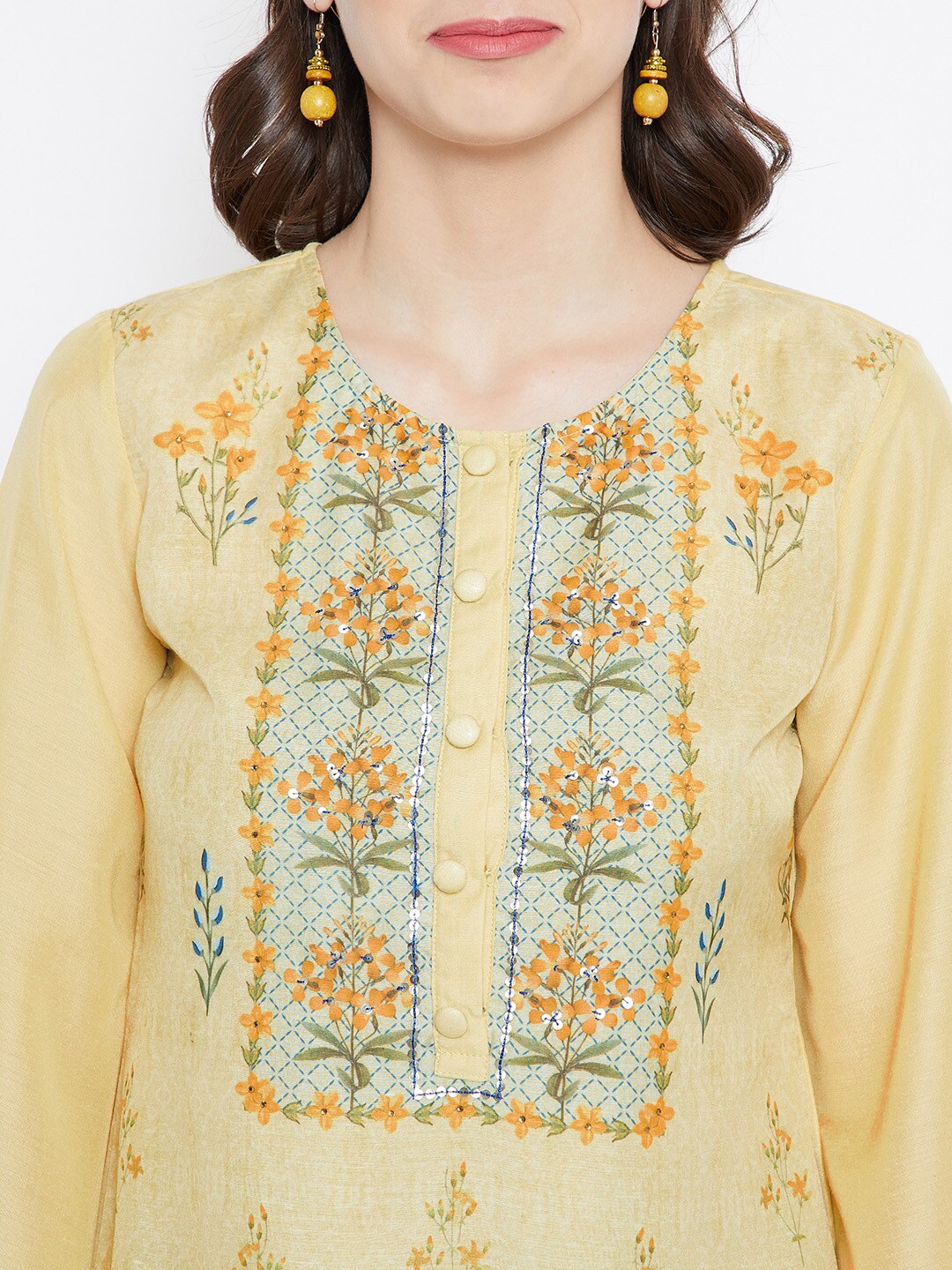 Be Indi Women Yellow Floral Print A-Line Kurta