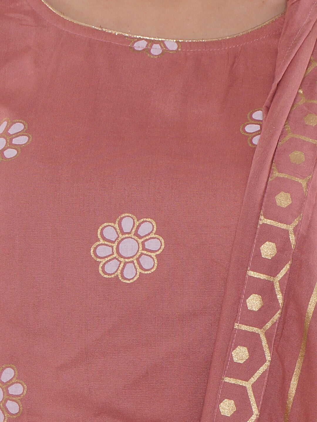 Be Indi Women Peach-Coloured Woven Design Top with Palazzos & Dupatta