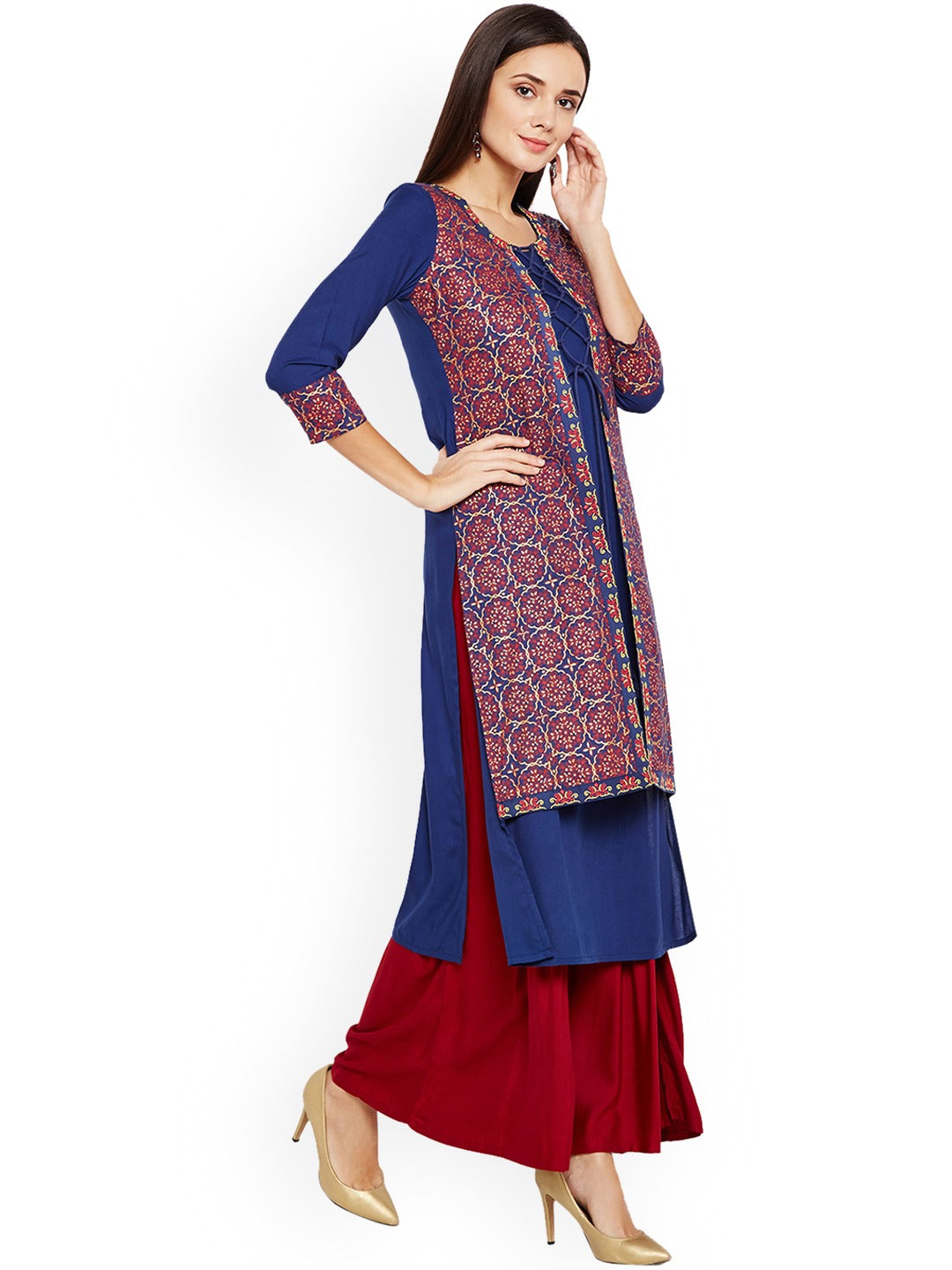 Be Indi Women Black Geometric Printed Kurta